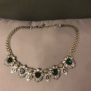 Statement necklace, silver and gold option for chain, green stones, Chloe+Isabel